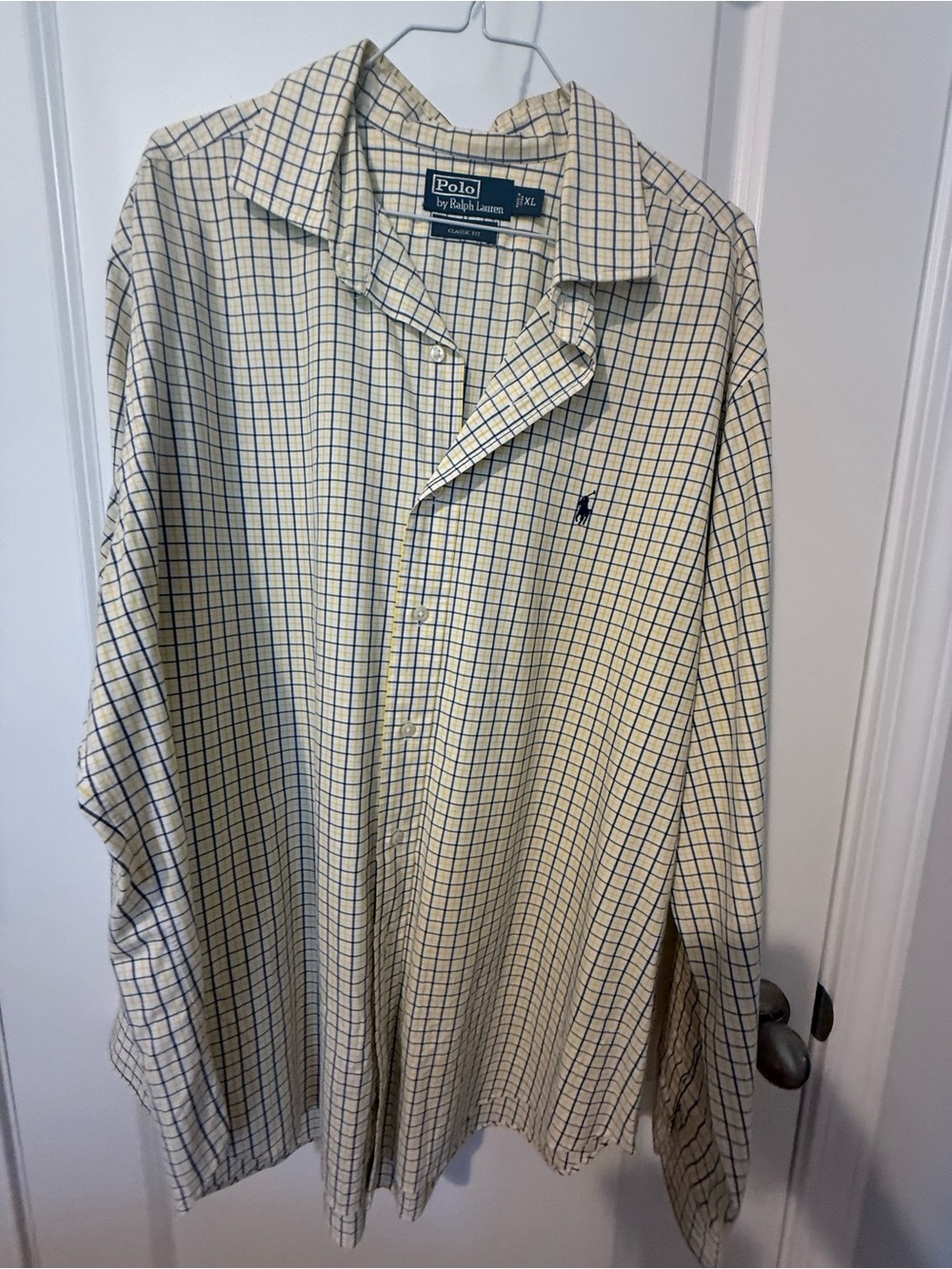Ralph Lauren Cream Button-Down Shirt with Blue Windowpane Check